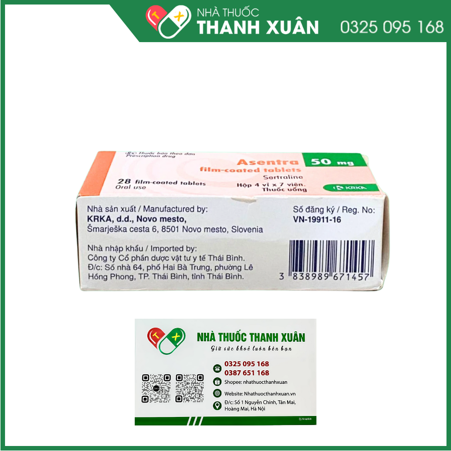 Asentra 50 mg điều trị trầm cảm và các rối loạn lo âu, hoảng sợ